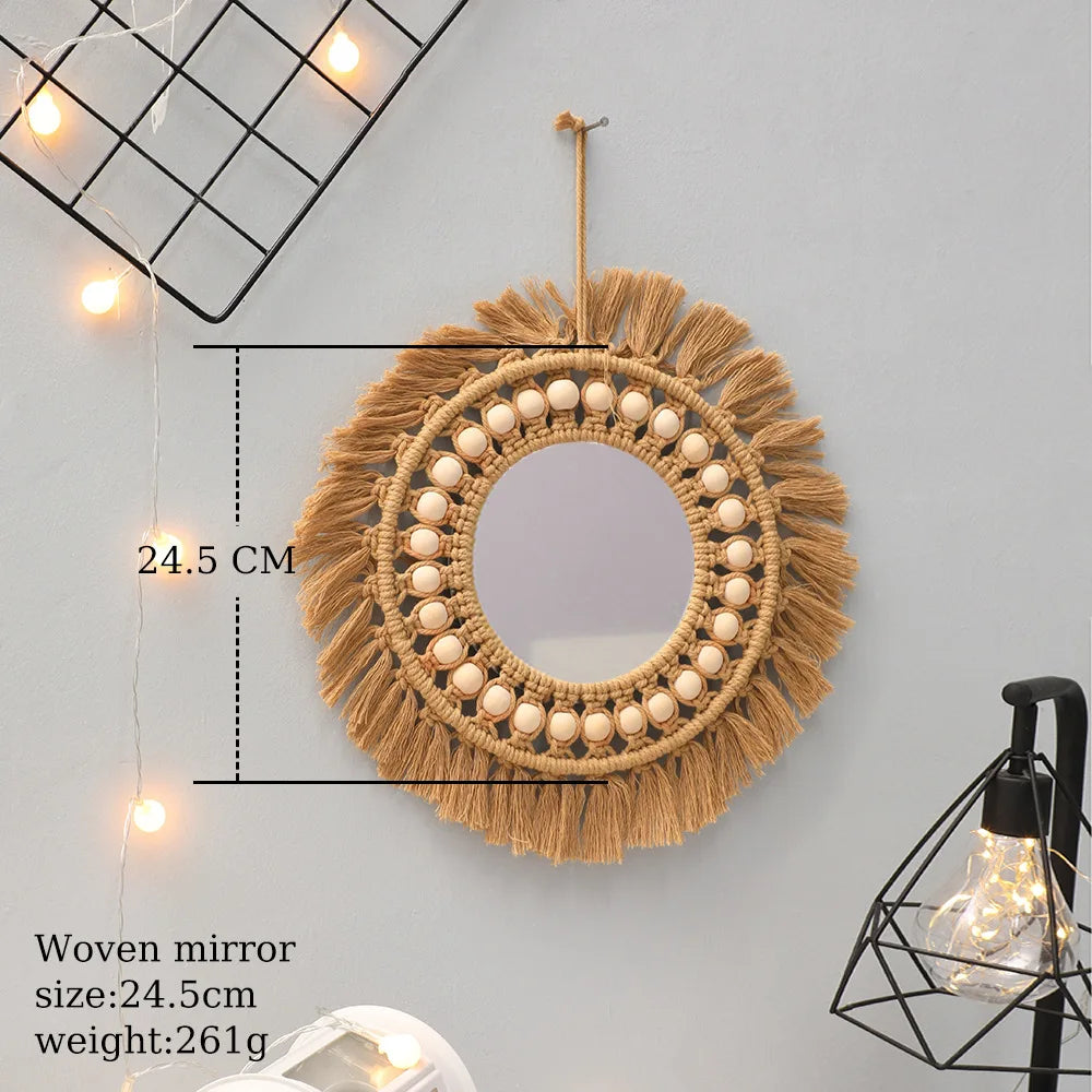 round macrame mirror bohemian style for wall decoration