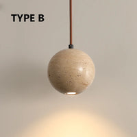 Retro natural stone pendant light with white glass shade