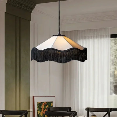 Retro fabric pendant light with tassels for interior decoration