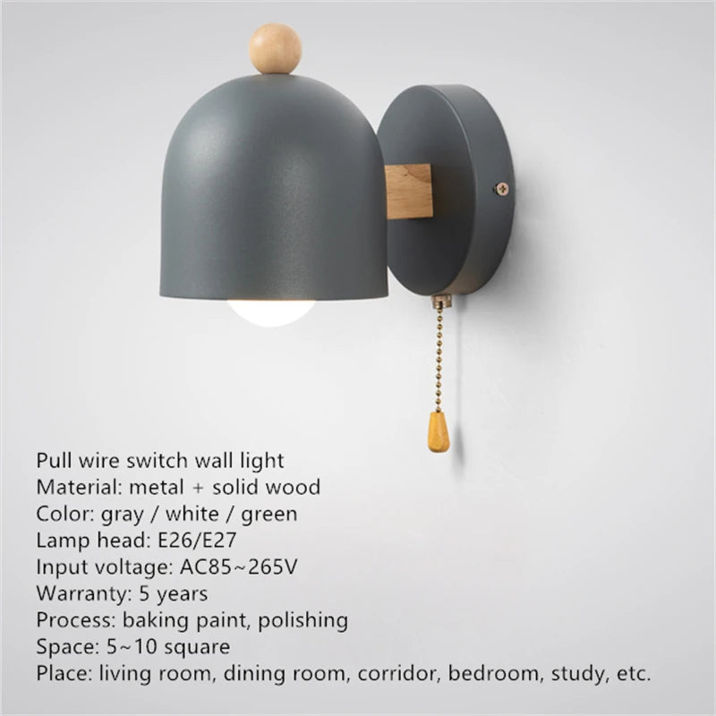 Nordic macaron LED wall light with switch, modern decorative