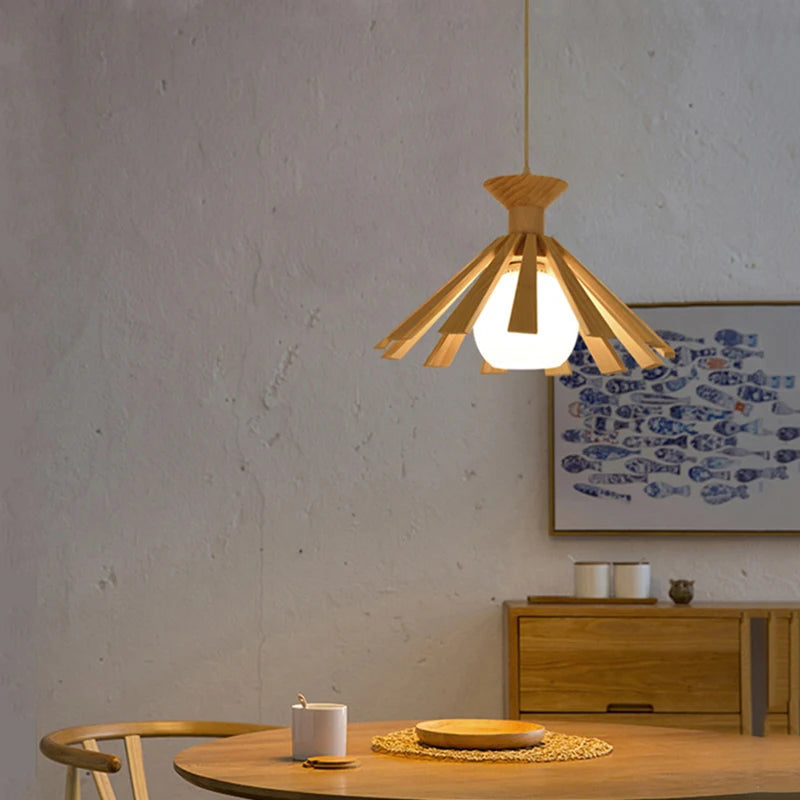 Nordic wooden LED pendant light for interior decoration 2024 - vue 3 sur 8