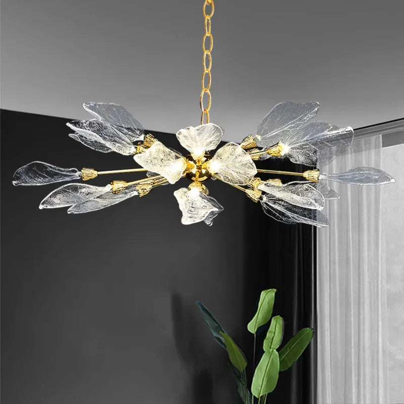 Modern resin glass leaf-shaped chandelier for interiors