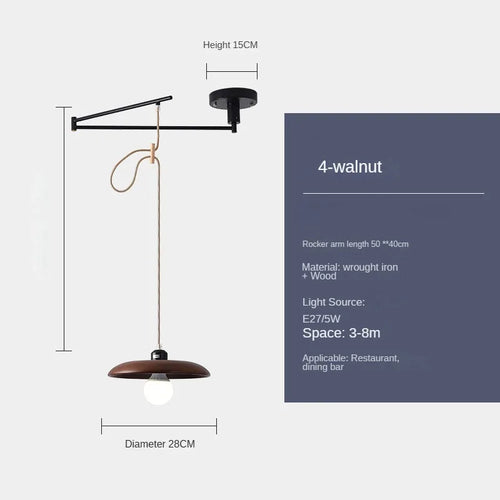 Modern creative LED chandelier with artistic retractable wooden arm - vue 13 sur 16