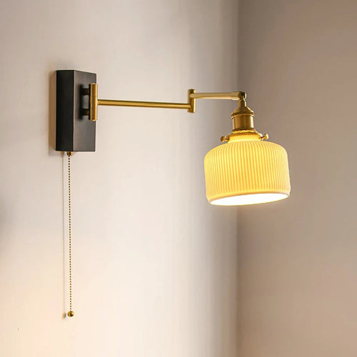 Nordic wood bedside wall lamp with adjustable ceramic shade - vue 2 sur 7