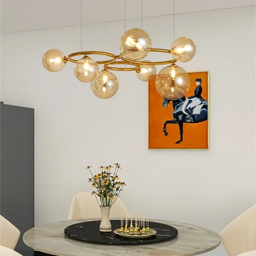 Nordic smoked glass and gold chandelier for modern interiors - vue 4 sur 12