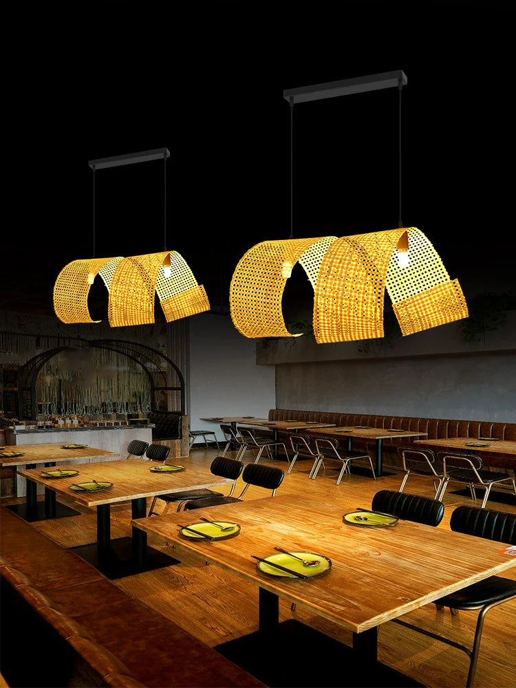 Japanese style bamboo chandelier for zen Asian decor - vue 4 sur 11