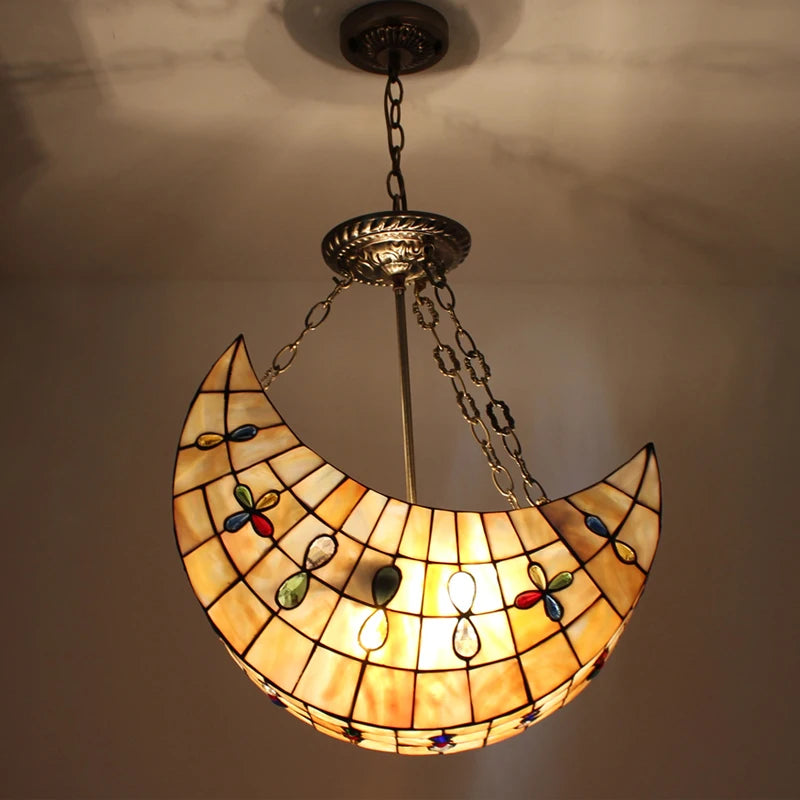 Creative stained glass moon pendant light for indoor decoration