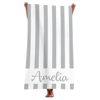 Personalised striped microfibre beach towel with name