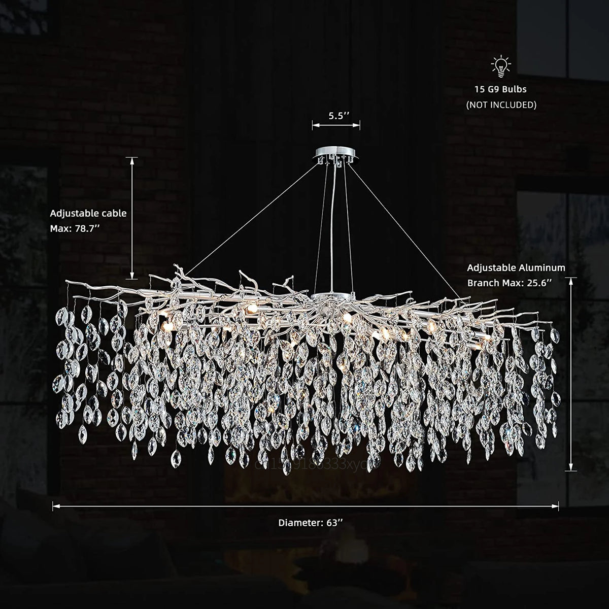Luxury crystal chandelier with LED branches for modern interiors