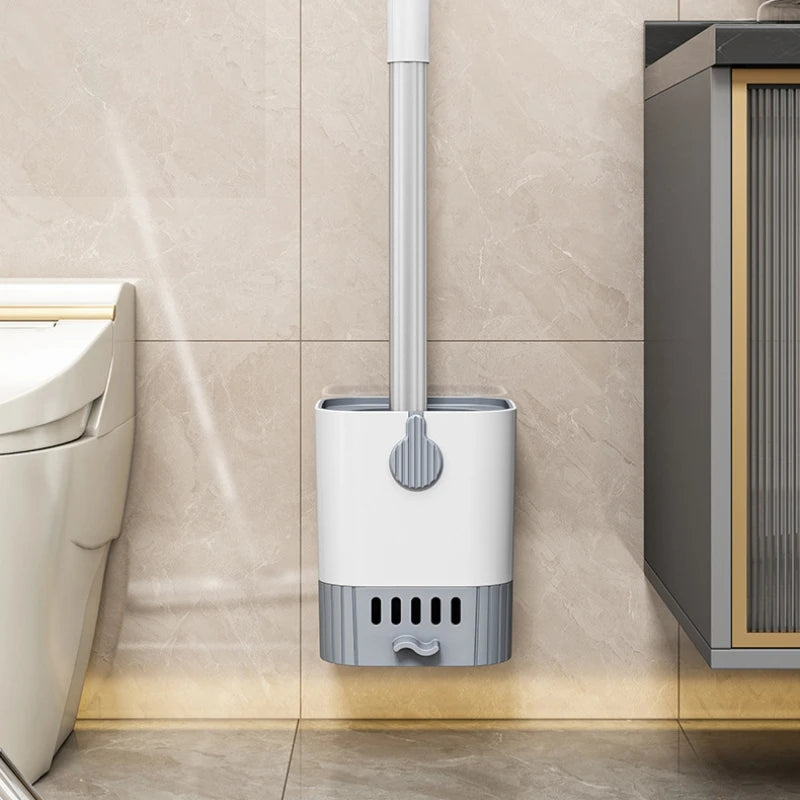 Flexible toilet brush set with wall-mounted holder