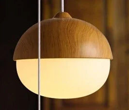 Modern glass and wood pendant light with mushroom design - vue 9 sur 8