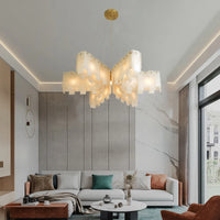 Modern design LED chandelier in Spanish natural marble