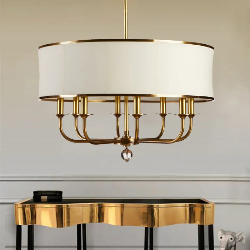 American style solid brass chandelier with fabric shade
