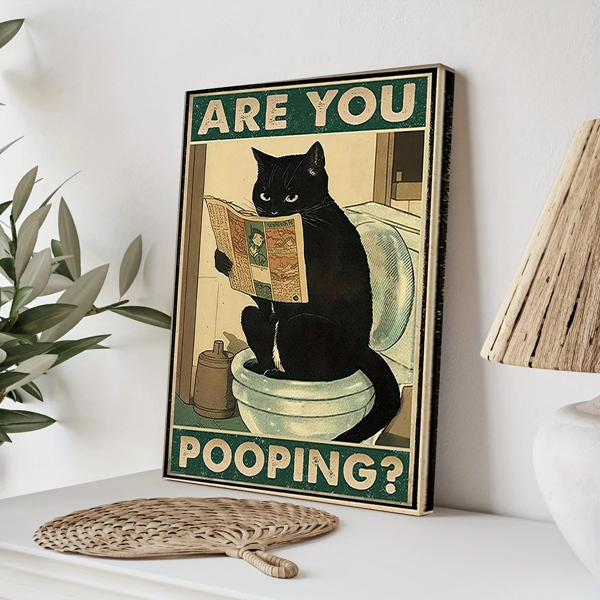 humorous quote black cat reading newspaper in the toilet funny decor