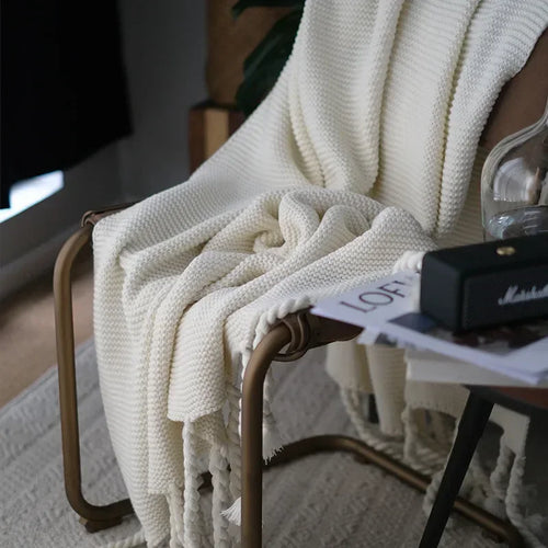 Nordic geometric knit throw blanket for living room or bedroom