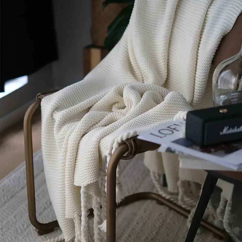 Nordic geometric knit throw blanket for living room or bedroom