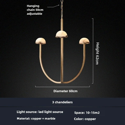 Spanish natural marble retro style copper and LED chandelier - vue 9 sur 9