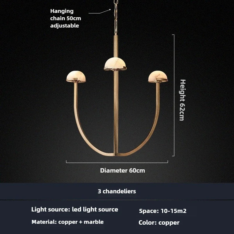 Spanish natural marble retro style copper and LED chandelier - vue 8 sur 9