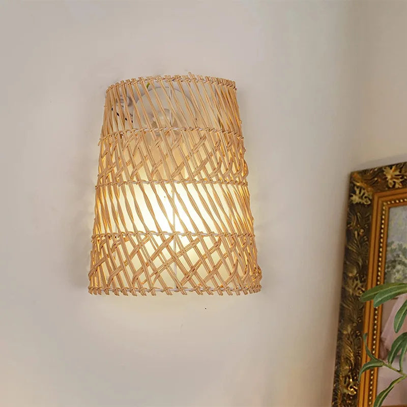 Chinese style rattan wall light