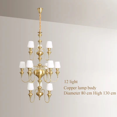 Copper chandelier with elegant and modern glass shade - vue 21 sur 22