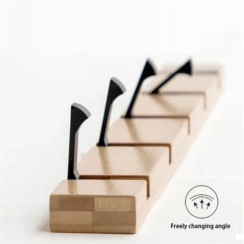 bamboo wall key holder with decorative hooks for organization - vue 6 sur 12