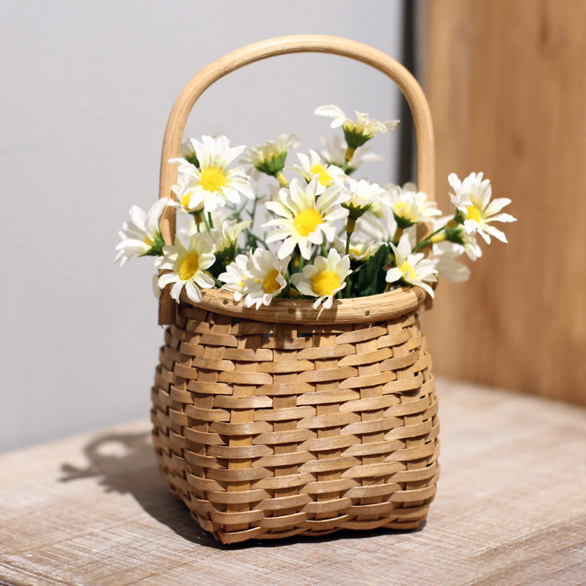 vintage wooden flower hand basket for decorative storage