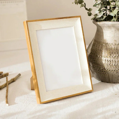 Resin photo frame with decorative wooden stand