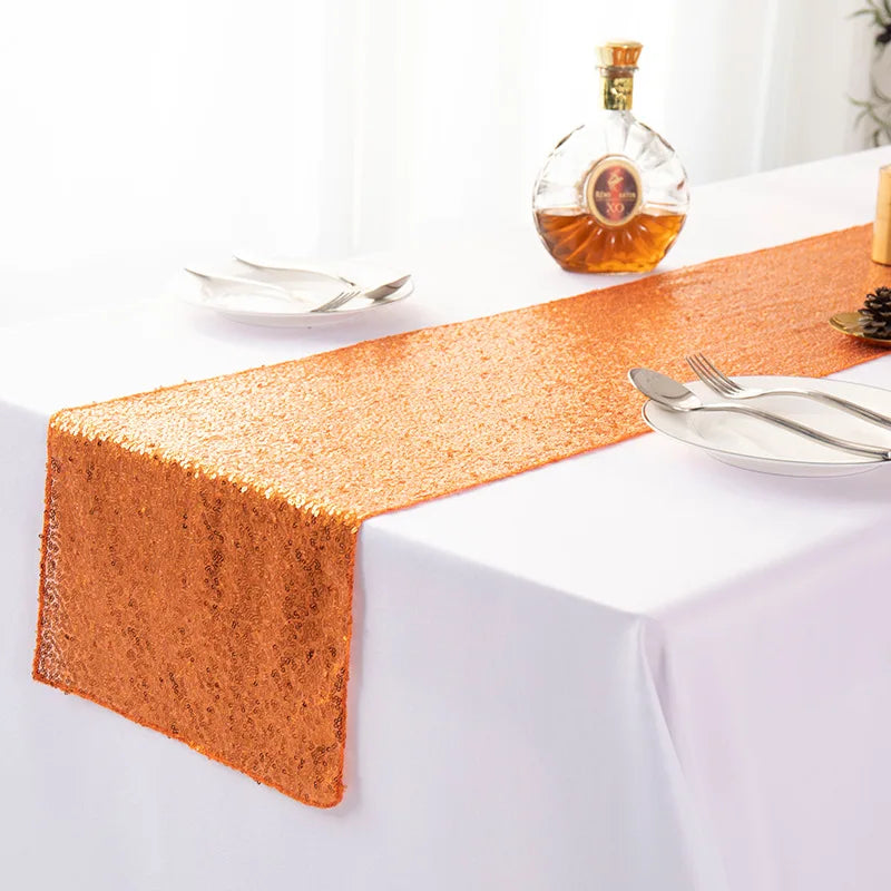 Orange sequin table runner for festive and wedding decoration