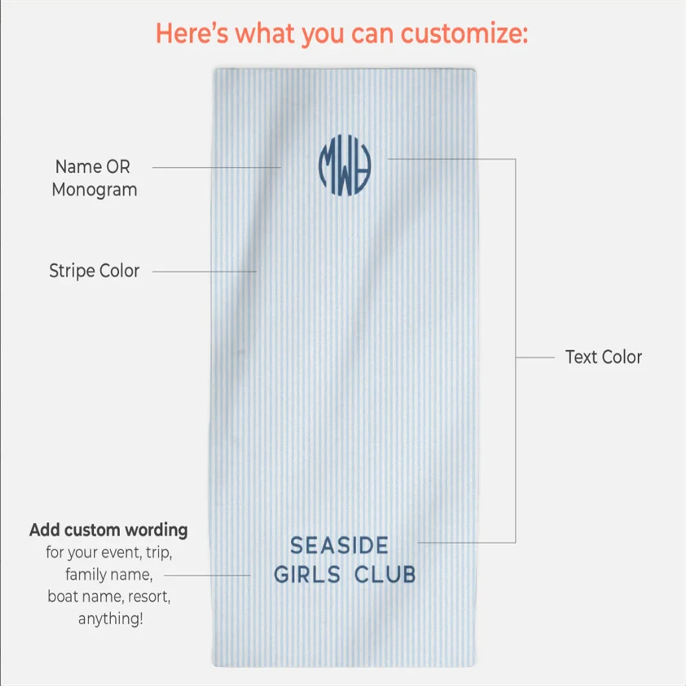 Personalised preppy striped monogram beach towel - vue 6 sur 6