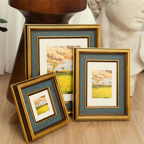 American retro photo frame with golden border for home decoration - vue 2 sur 7