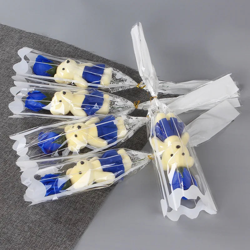 Soap rose bouquet with teddy bear for birthdays and valentine's day - vue 5 sur 11
