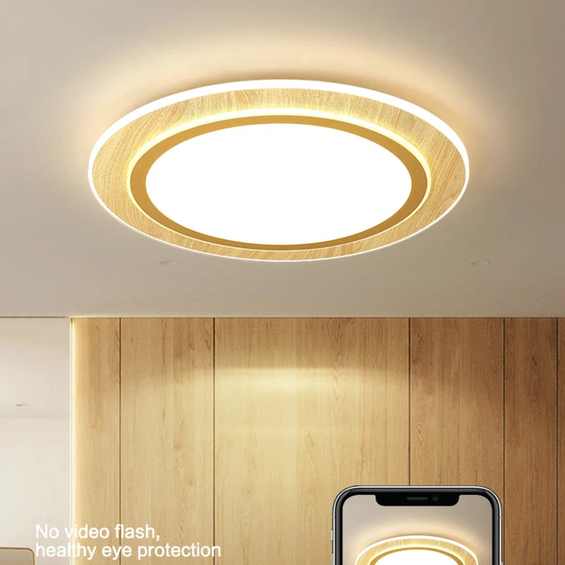 Ultra-slim wooden LED ceiling lights Japanese style - vue 4 sur 9