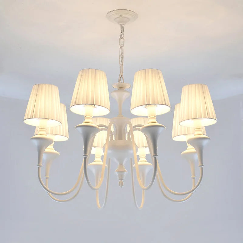 Modern chandelier with three or six lights in metal with fabric shade - vue 4 sur 5