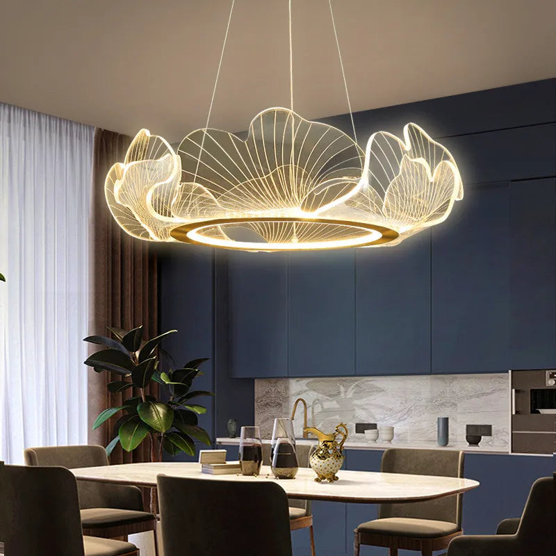 Luxury adjustable postmodern LED chandelier with minimalist lotus leaf design