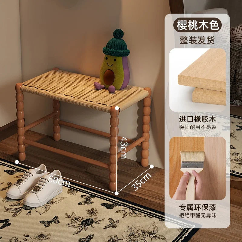 Creative Gourd Stool, French Woven Solid Wood Stool, Household Shoe Changing Stool, Living Room Sofa Side Shelf - vue 7 sur 13