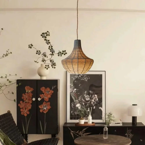 Handwoven hemp rope chandelier wabi sabi style - vue 4 sur 10