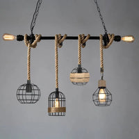 Industrial hemp rope pendant light for creative decor