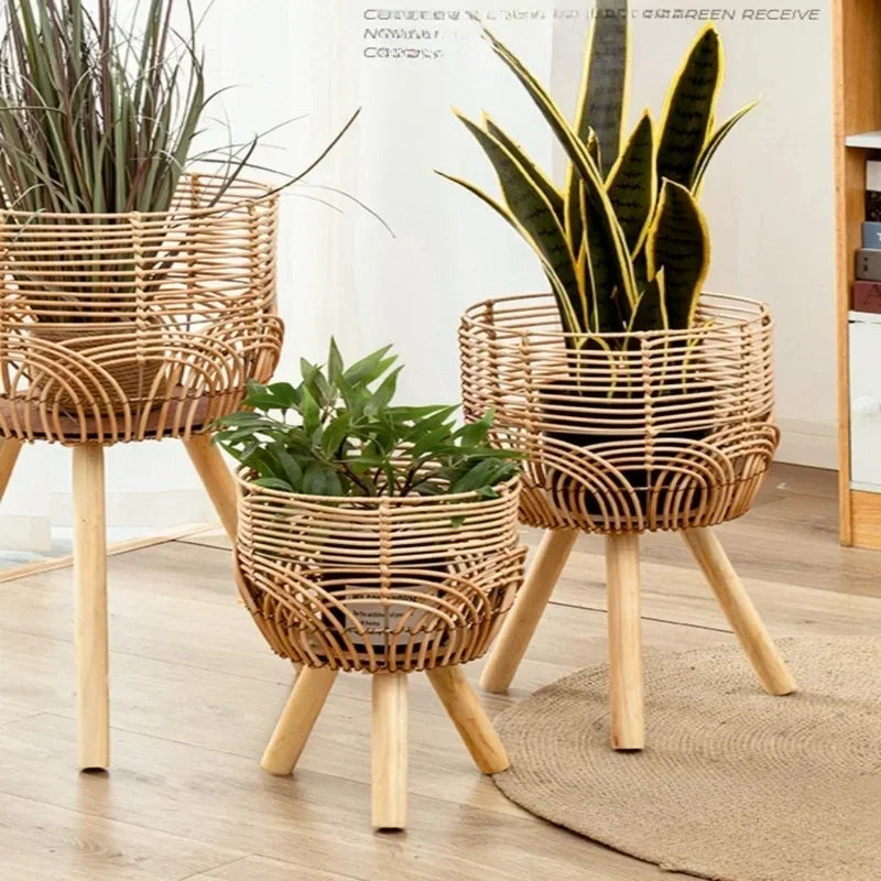 Nordic weaving rattan flower stand, practical and aesthetic
