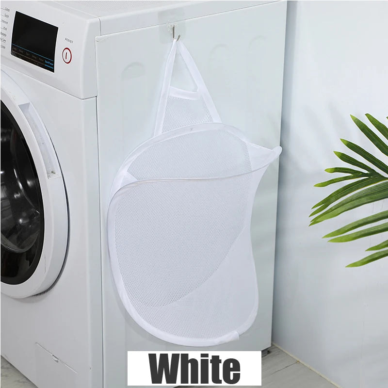 wall mounted foldable laundry basket portable mesh storage bag