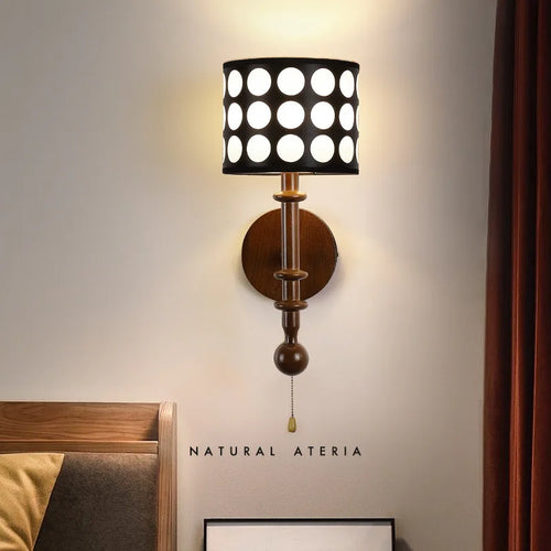 Retro medieval solid wood wall light with decorative polka dots - vue 5 sur 8