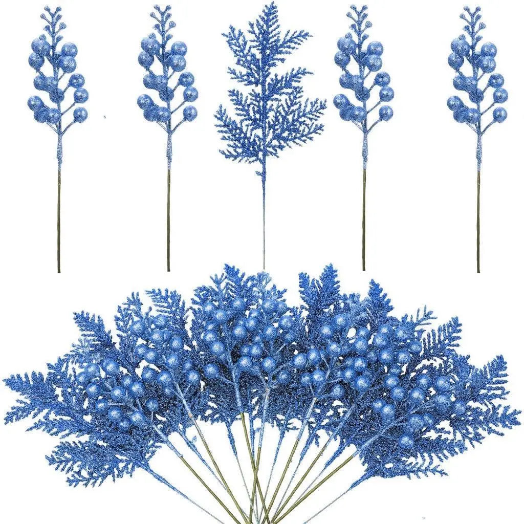 Set of 5 glitter artificial flower Christmas decorations for New Year 2025