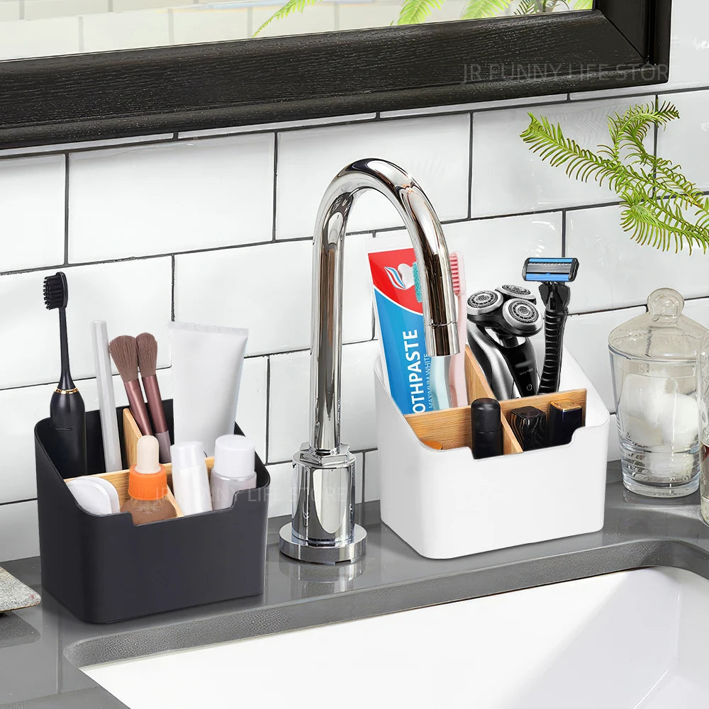 Bamboo toothbrush holder for bathroom and storage