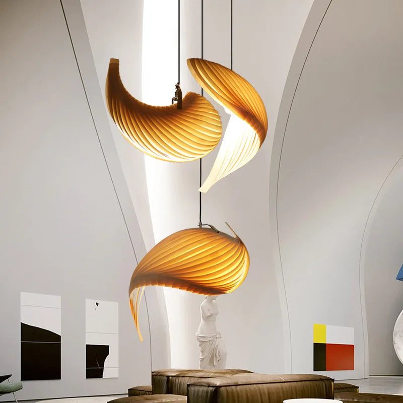 Pleated maple LED pendant lamp Japanese design