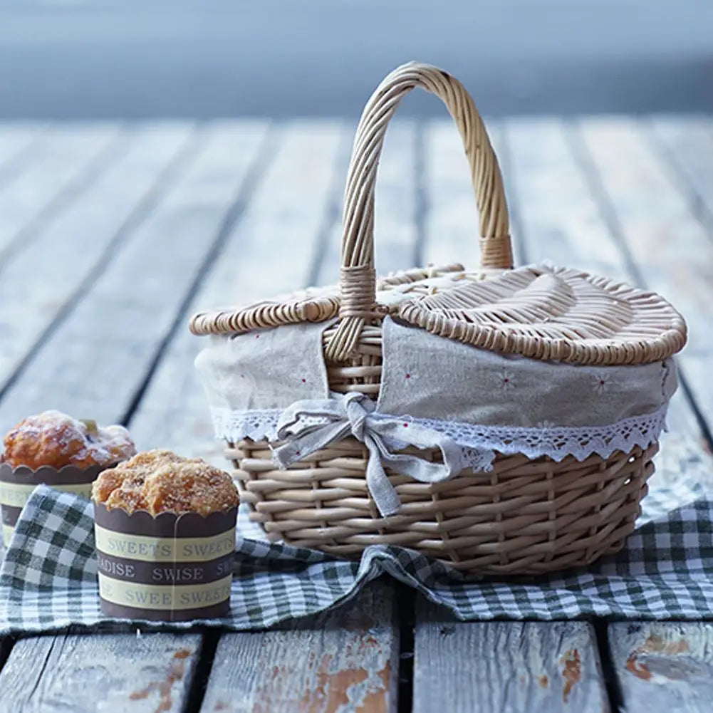 wicker picnic basket with handle - vue 8 sur 8