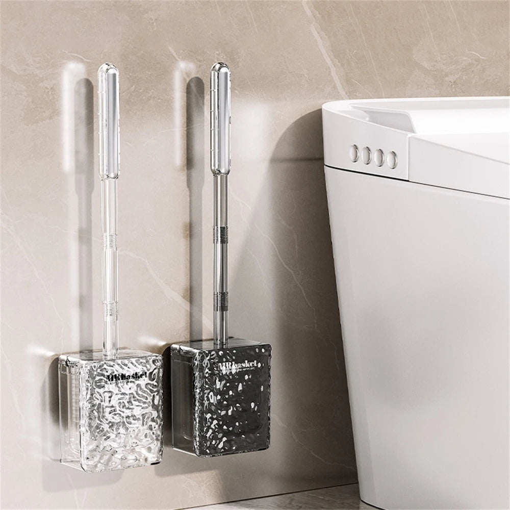 Suction cup glacier pattern toilet brush with long handle and wall mount - vue 1 sur 8