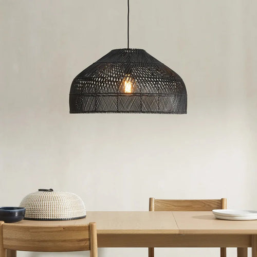 Vintage Asian style rattan chandelier with suspended LED - vue 3 sur 12