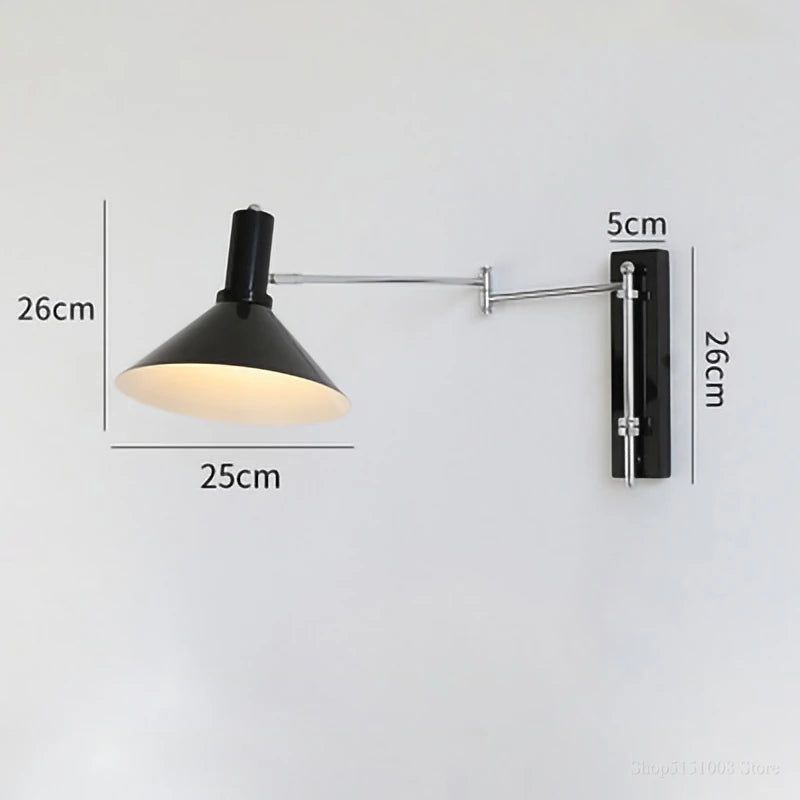 Foldable extendable wall lamp with plug for reading