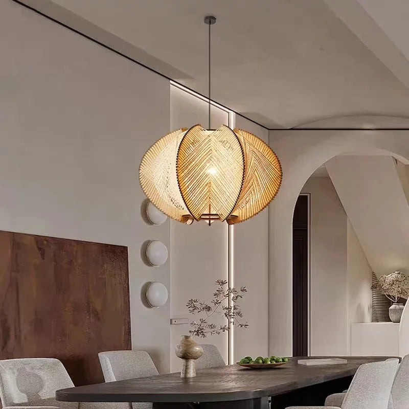 Elegant natural Japanese rattan pendant chandelier