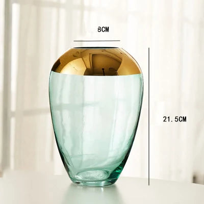 Light luxury handicraft ornaments, ice flower colored glass vase, large transparent glaze ware - vue 9 sur 11