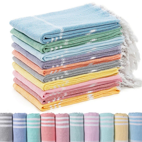 Turkish cotton beach towel with fringes, quick-dry woven - vue 5 sur 7